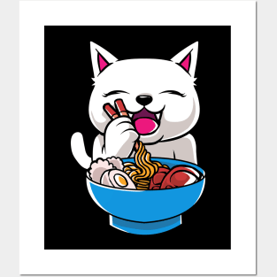 Kawaii Cat Ramen Bowl Funny Anime Noodles Kitty Posters and Art